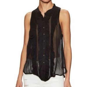 Free People Higher Ground Black Sheer Ruffle Top